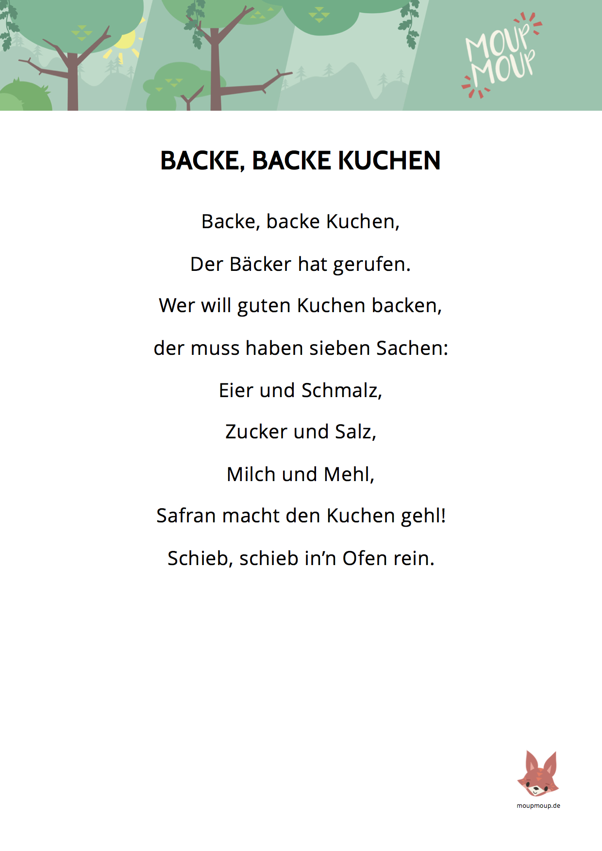 Ananiver Juster oase Backe, backe Kuchen - Lied & Liedtext | MoupMoup Kinderlieder
